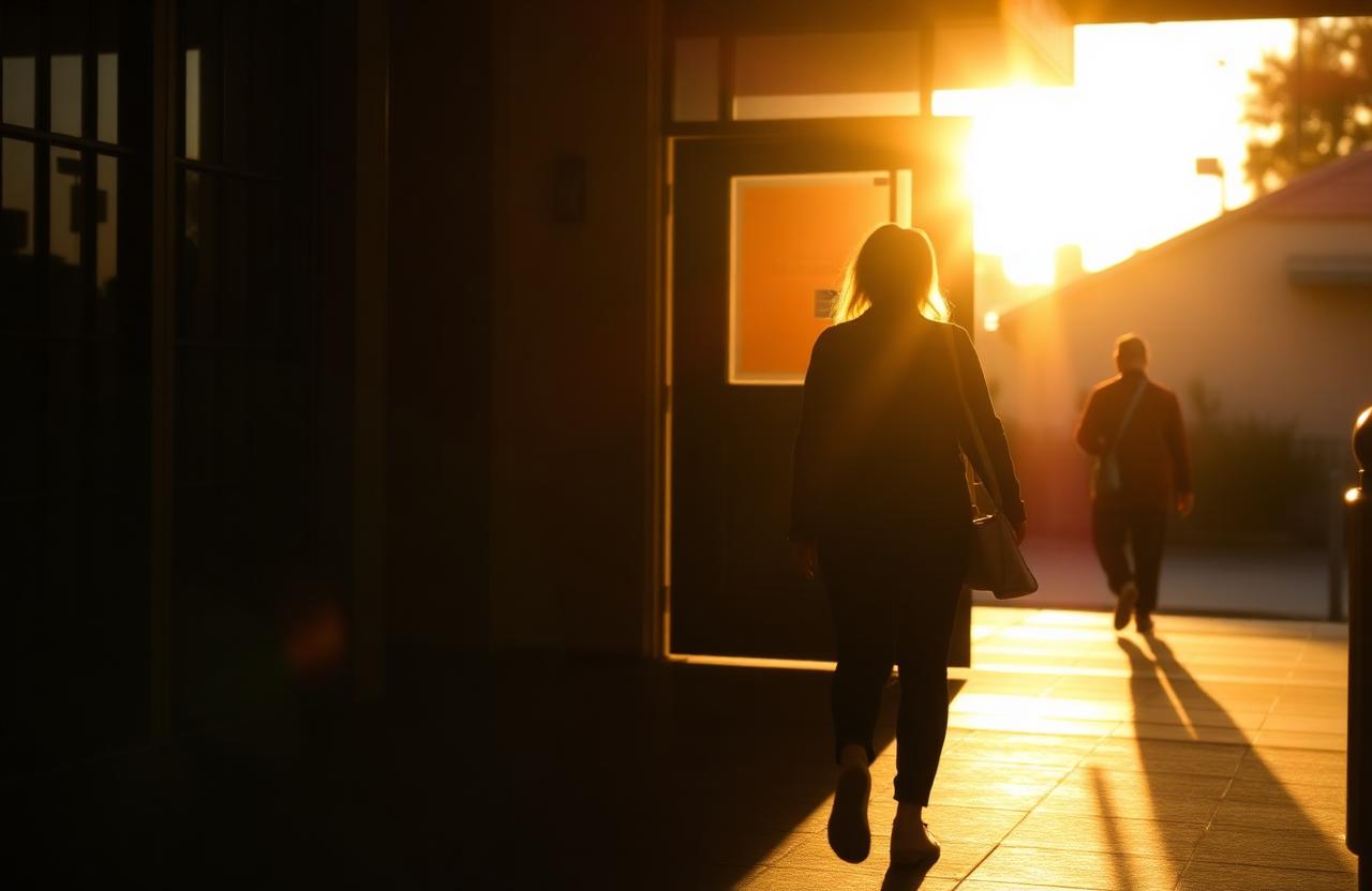 A person walking toward the light on release day